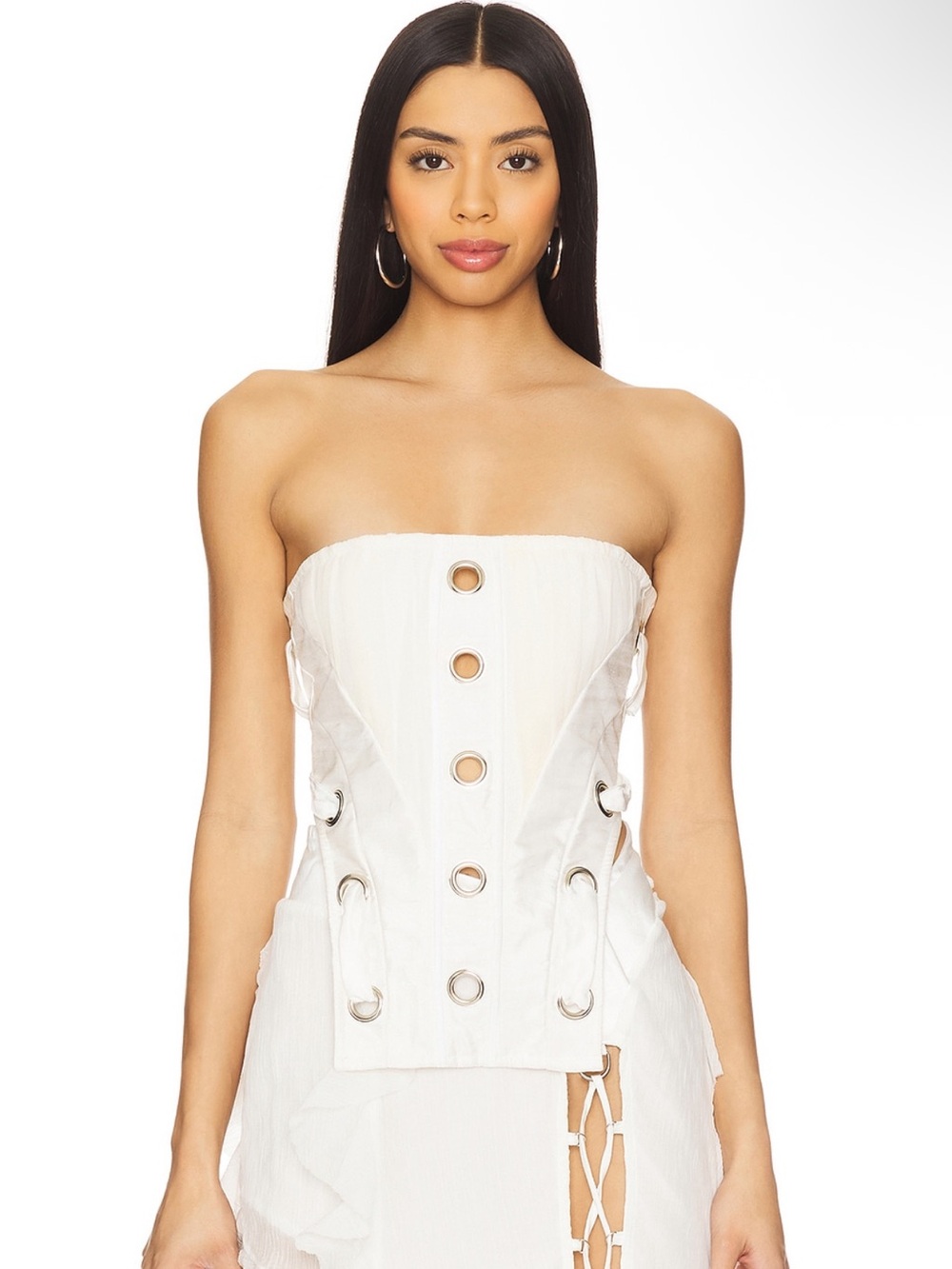 Amor Mia Prey Strapless Grommet Lace Up Back Corset Top in White size large